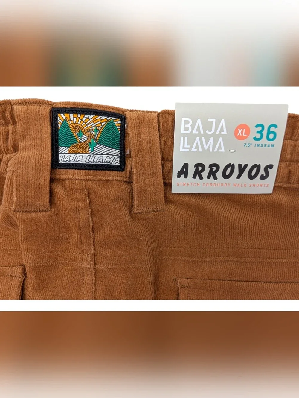 Brand-New Baja Llama Arroyo Sz XL/36 Camel/Brown Stretchy  Corduroy Walk Shorts - Picture 13 of 16